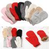 Женские Девичьи Мягкие Однотонные Зимние Перчатки Двойной Слой Все Пальцы Митенки из Кроличьего Пуха