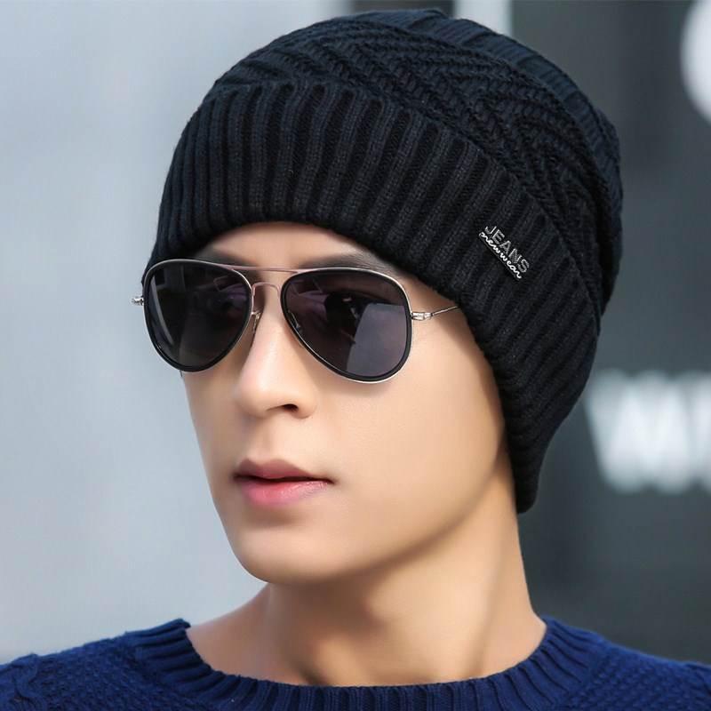 Ветрозащитная шапка Осень-зима Теплая шапка Толстая шапка Мужская трендовая вязаная шапка Плюшевая хлопковая шапка Дикая шапка