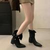 Fashion Ladies Winter Boots Retro Button Two Wear Chunky Heel Comfortable Western Mid Heel Short Boots Women