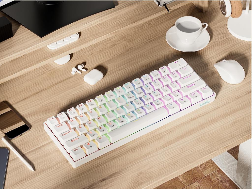 Geeky GK61 Mechanical Gaming Keyboard 61 Keys Multicolor RGB LED Backlit for Gamers ANSI US American Layout Mechanical 60% Hot-Swappable PC/Mac