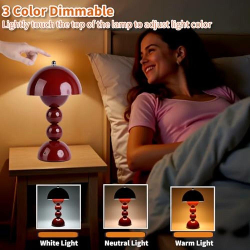 Tri Color Dimming Table Lamp Mushroom Flower Bud Night Light Creative Decor Light  Restaurants