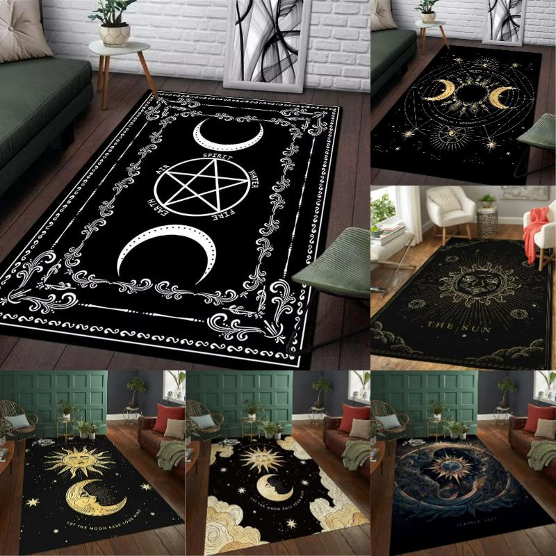 Sun Moon Pentagram Witch Altar Rug Carpet for Living Room Gothic Decor Sofa Table Area Rugs Doormat Large Floor Mat