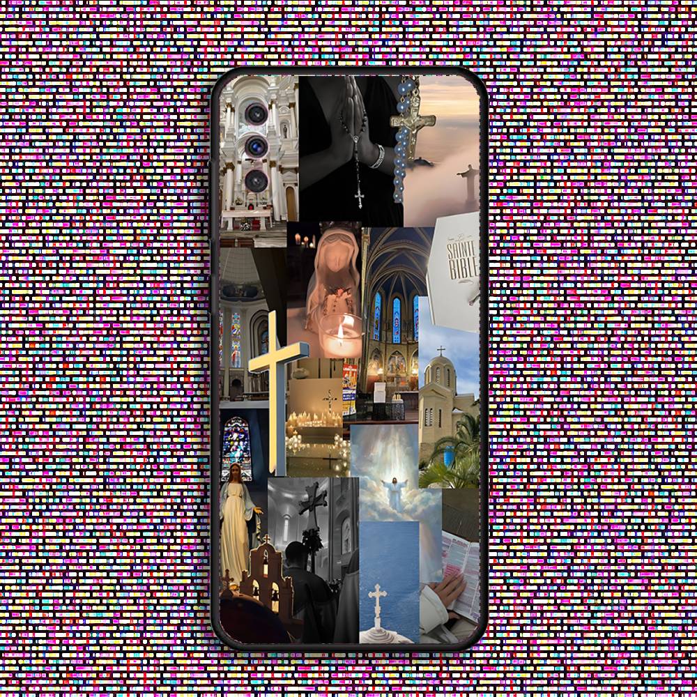 Православный крест Икона Церковь Чехол для телефона Samsung S 25,24,23,22,30,21,10,9,Ultra,Plus,Lite,FE,4,5 G Черный Мягкий Чехол