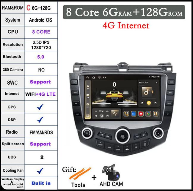 9-дюймовая автомагнитола Android 14 для Honda Accord 7 2003-2007, стерео мультимедийный плеер, CarPlay, Android Auto, WiFi, Bluetooth, GPS