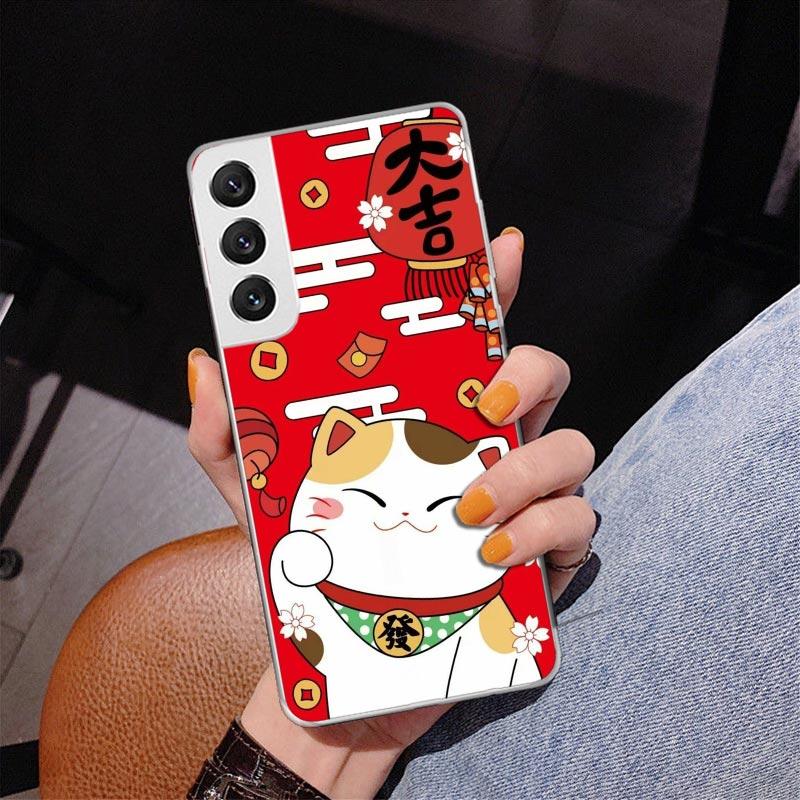 Lucky Cat Maneki Neko Japanese Phnoe Case for Samsung Galaxy S26 S25 Edge S23 S24 Ultra S22 Plus S21 S20 FE Unique Cover Soft Co