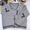 Chic Vintage Star Print Knitted Cardigan Preppy Cute Button Up V Neck Long Sleeve Coat Autumn Y2K Aesthetics Retro Sweater