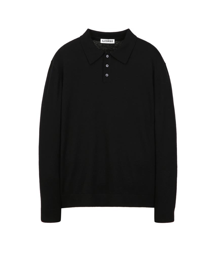 IL CORSO Wool Blend Cozy Polo Knit Black Iesw5F505Bk