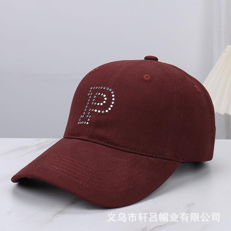 New letter-encrusted diamond solid color cap spring and summer casual versatile large brim showing face small outdoor sunshade baseball cap