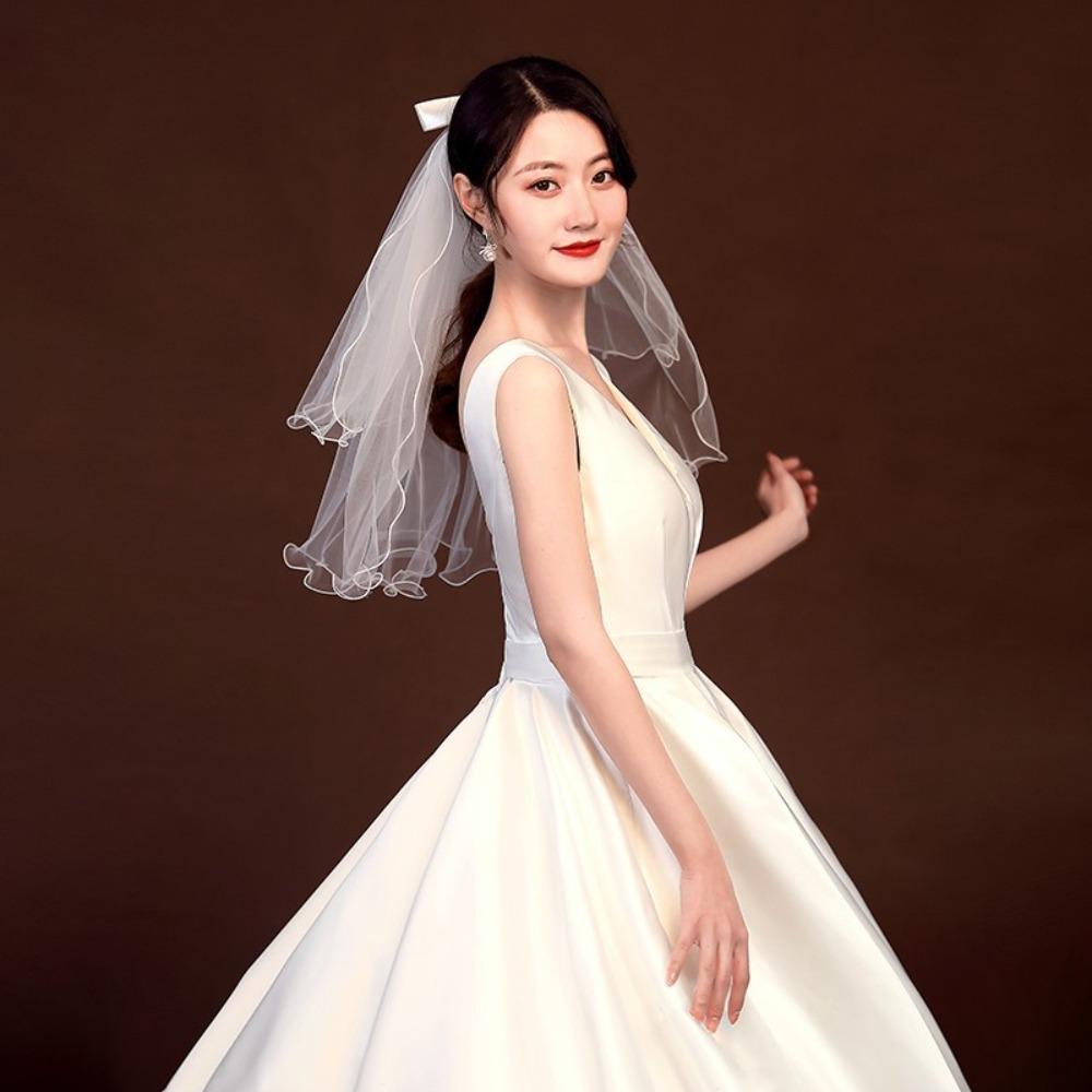 2 шт. Элегантная двухслойная повязка на голову с бантом, свадебная марля, головной убор из марли для невесты, вечеринка