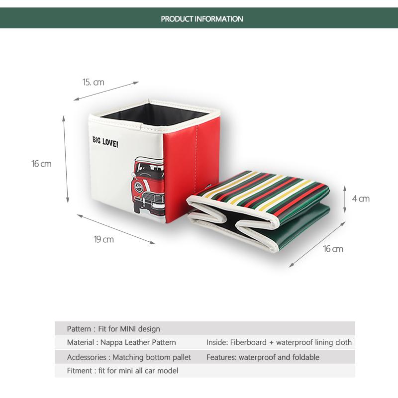 1PC Color Leather Car Trash Can Organizer Interior Rubbish Holder For Mini All Models Foldable Storage Box Car Accessories
