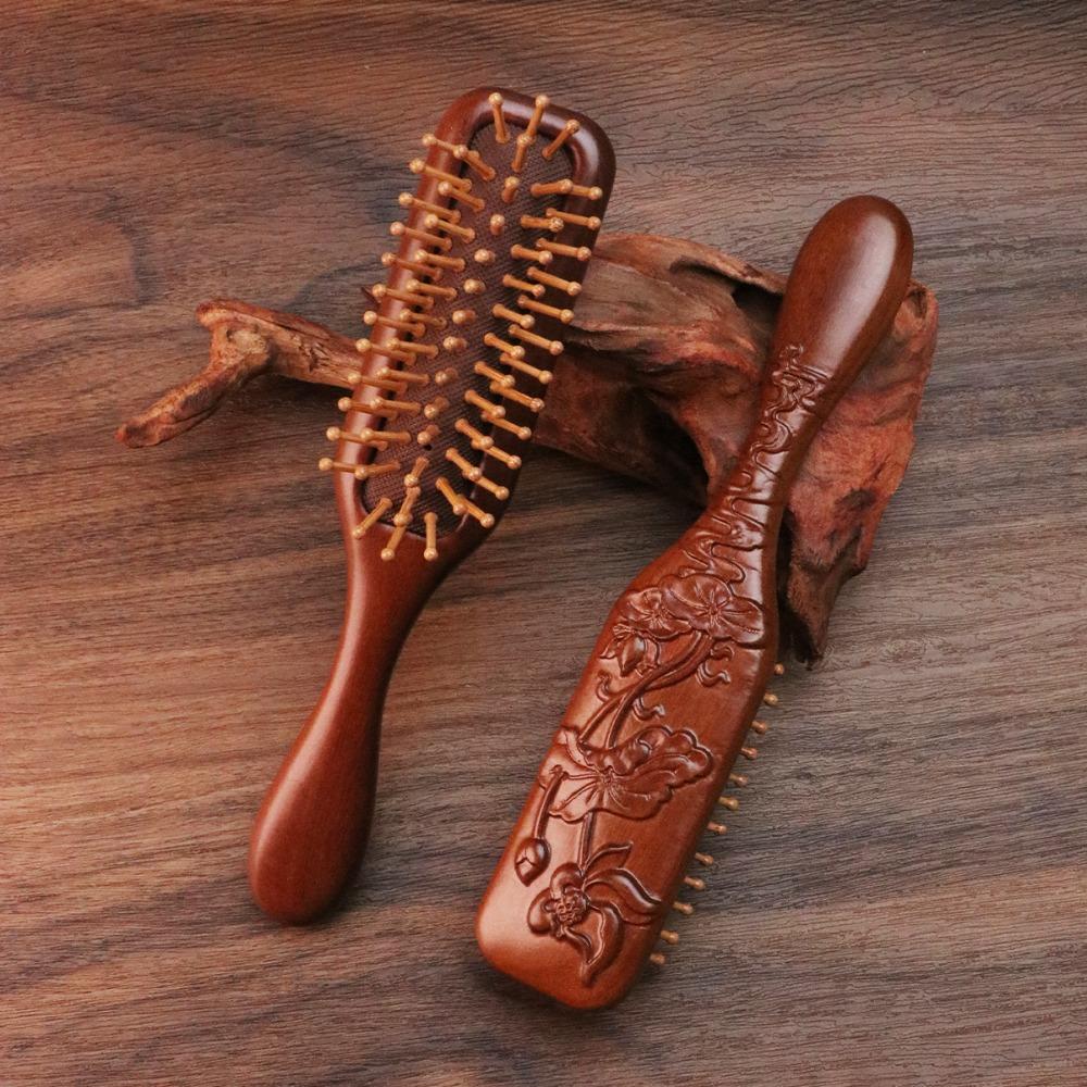 Golden Silk Sandalwood Narrow Air Bag Comb Gua Sha Scalp Massage Comb Quality Hair Comb