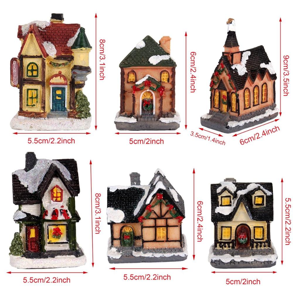 Resin Craft Luminous Miniatures Figurine Christmas Decoration Ornament LED Light Village House