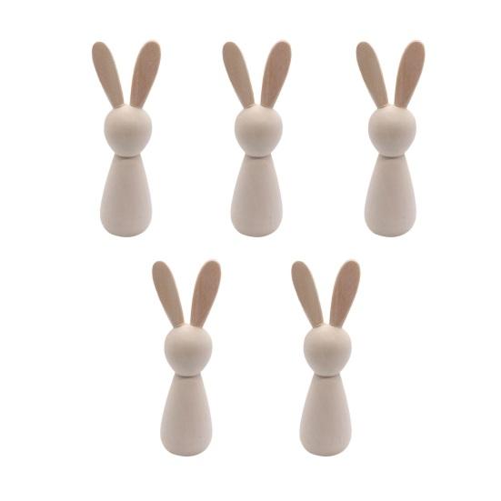 Unfinished Wooden Rabbit Crafts DIY Mini Wood Bunny Figurine Easter Blank Bunny Peg Dolls for Painting