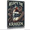 Винтажная металлическая табличка Kraken Spiced Rum 8x12 дюймов – Морской настенный декор с изображением осьминога, Ржавая железная жестяная табличка для домашнего бара
