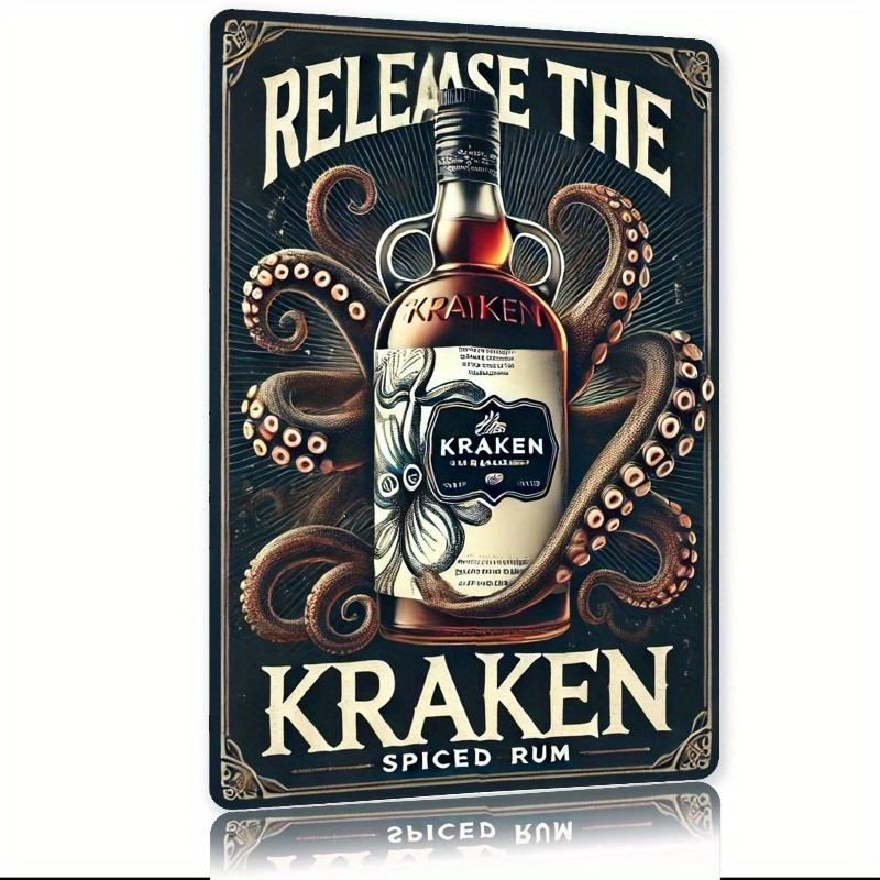 Винтажная металлическая вывеска Kraken Spiced Rum Дюймов Морское настенное искусство с дизайном осьминога Рустик Железная жестяная табличка для домашнего бара