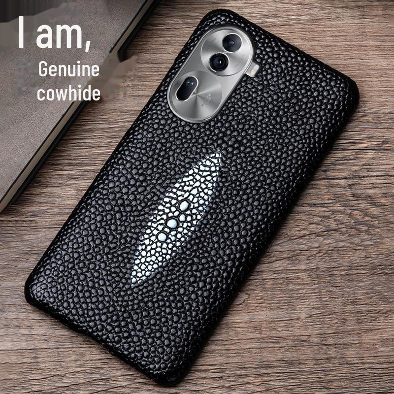 Чехол-накладка из кожи коровьей шкуры с жемчужным узором рыбьей кожи для OPPO Reno4/Reno4Pro