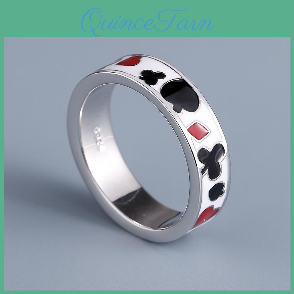 Playing Card Unique Pattern Design Womens Ring Creative Party Jewelry Handmade Enamel Ring Peach Heart Ring Fashion Womens Jewelry