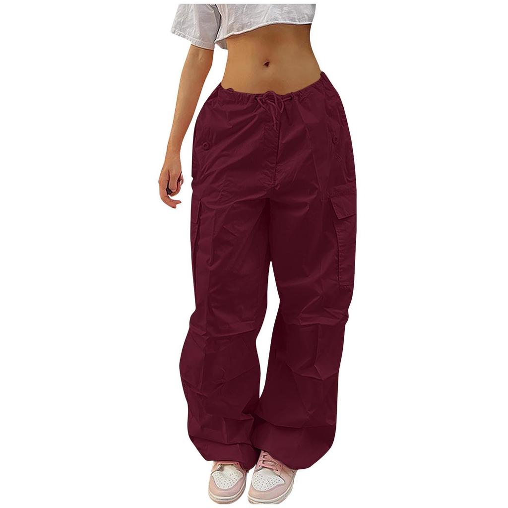 Женские однотонные брюки-карго, уличные спортивные брюки в стиле хип-хоп, повседневные широкие брюки на привязи