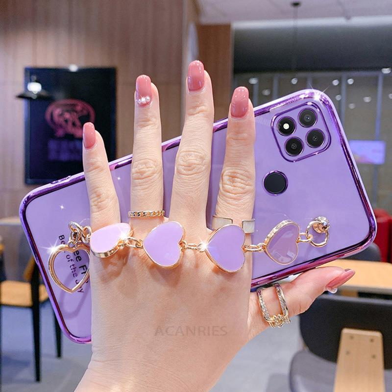 Redmi9c Luxury Wrist Love Heart Chain Plating Case On For Xiaomi Redmi 9c Nfc 9a 9 9at 9t 10a 10c 10 Bracelet Silicone Cover New