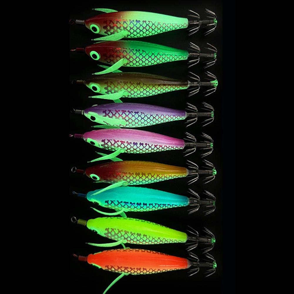 1-5pcs Wood Shrimp 9.5g Horizontal Laser Luminous Floating Egi Lure Squid Jigging Shrimp Hook Octopus Cuttlefish Fishing Baits