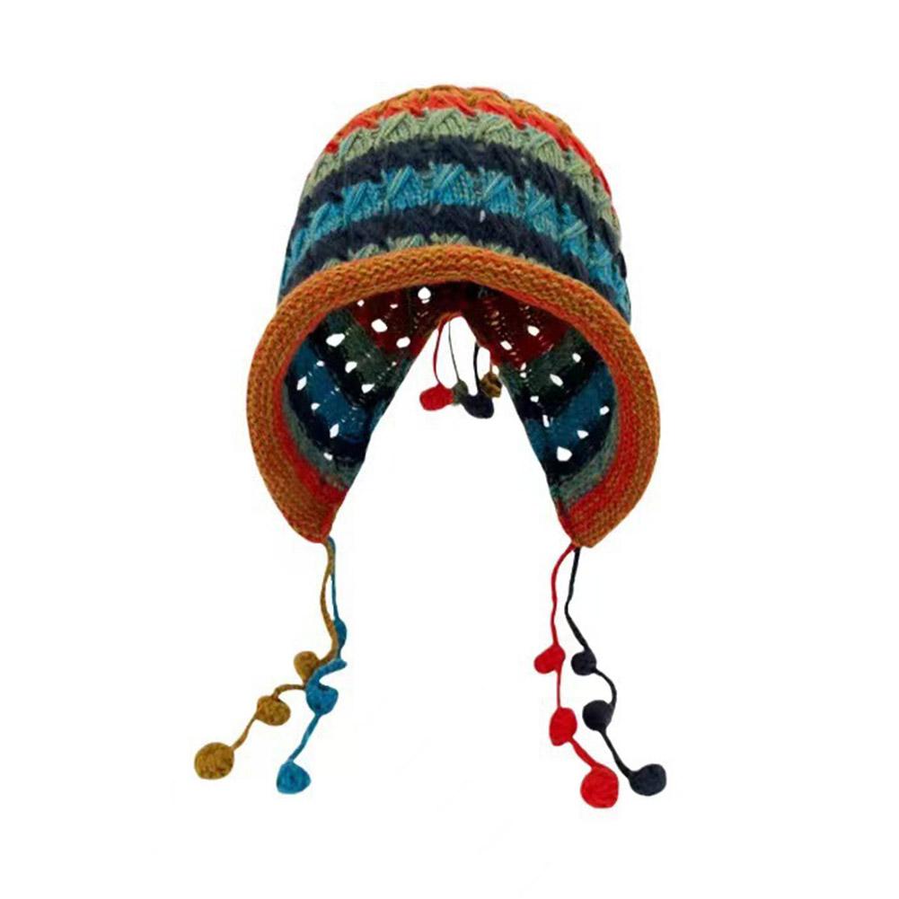 Разноцветная радужная вязаная шерстяная шапка-бини в полоску для женщин зимняя теплая вязаная крючком шапка с защитой ушей женская для девочки снего- и ветрозащитный берет