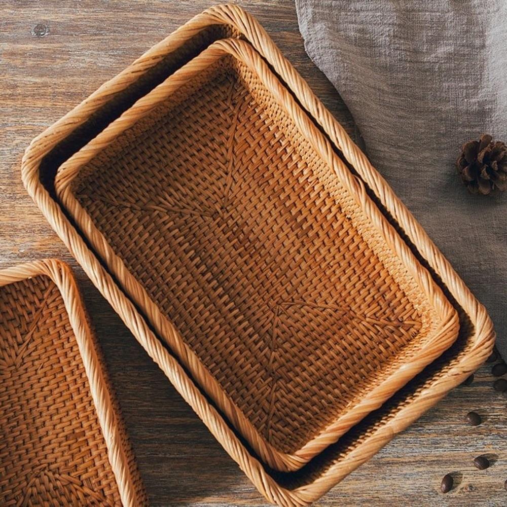 Kitchen Storage Rattan Desktop Organizer Rectangular Cosmetic Storage Basket Durable Storage Box