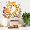 Мультяшный кот Наклейка на стену, Забавный оранжевый кот Купающийся/Вылизывающий Наклейка на стену, Отклей и приклей Самоклеящаяся ПВХ Настенный рисунок для Кухни, Ванной комнаты