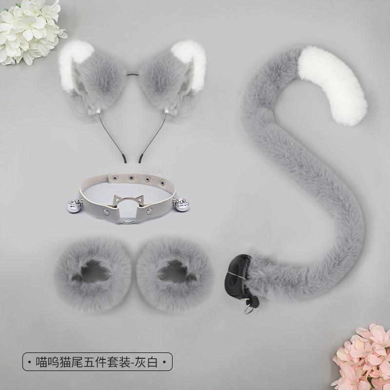 Cat Ear Headband Tail Wristband Collar Set Cosplay Costume Party Animal Theme Accessories