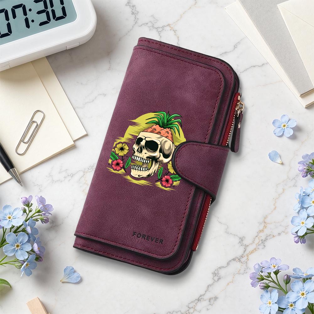 Cool Skull Pineapple Print Leather Wallet Forever Fashion Long Purse