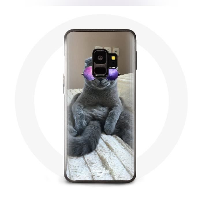 Coque pour samsung galaxy S9 plus Chat avec Lunettes de vue violettes