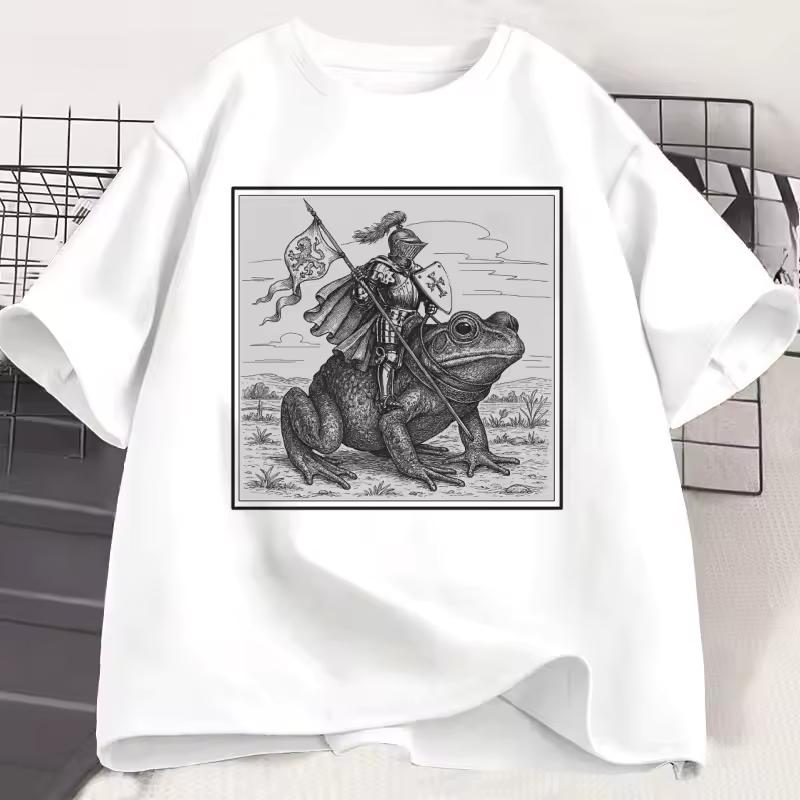 Vintage Medieval Knight T Shirt Funny Frog Knight Rider Tshirt Fashion Crew Neck Short-sleeved Top Women Clothes