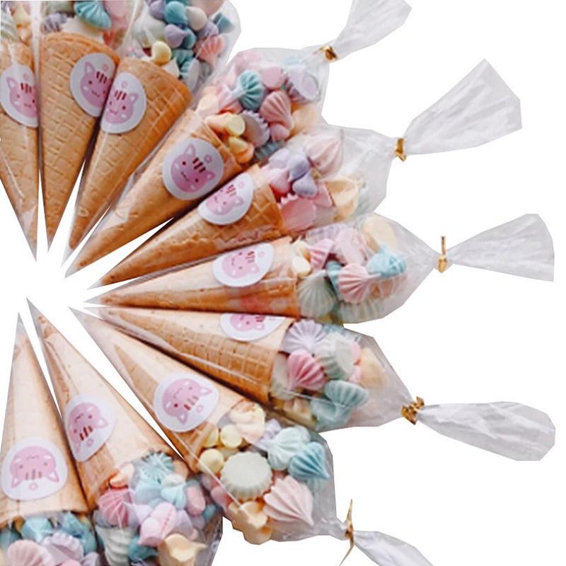 100Pcs DIY Candy Bag Wedding Favors Birthday Party Decoration Sweet Cellophane Transparent Cone Storage Bag