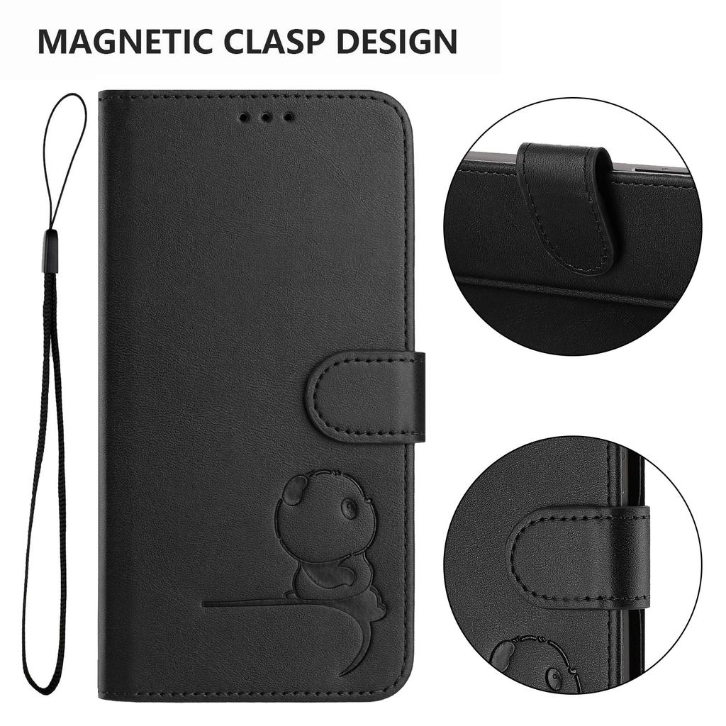 For Xiaomi Poco M7 Plus 5G/M7 4G (169mm) Case Panda Imprint RFID Blocking Wallet Leather Phone Cover with Wrist Strap