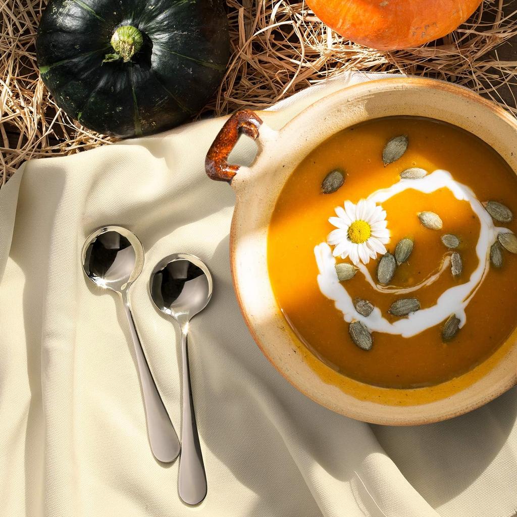 Ложки для супа, 12 предметов, круглые ложки для бульона из нержавеющей стали