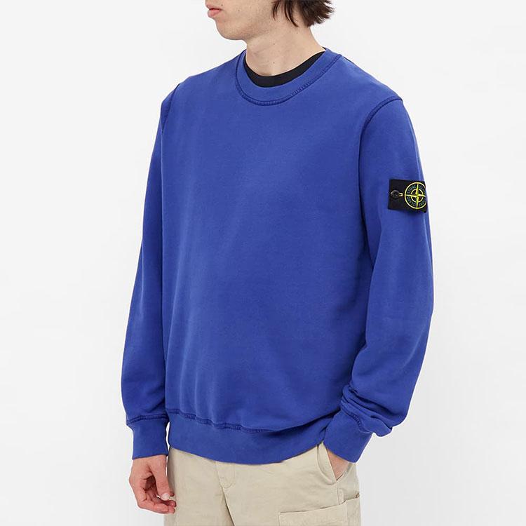 STONE ISLAND Badge Logo Crewneck Periwinkle Men Tops Blue 751563020-V0043