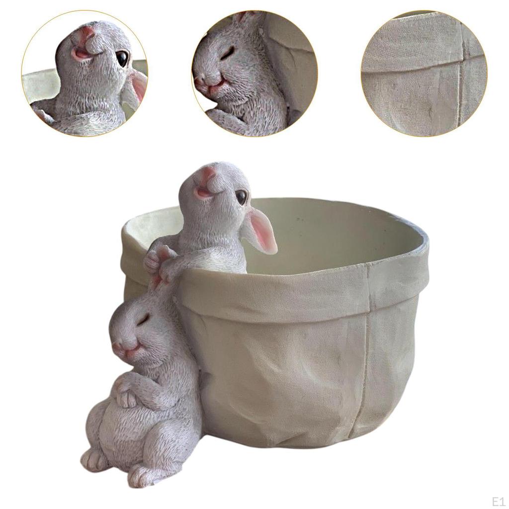 Blumenpot Planter with Rabbit Figures Tabletop Orament for Living Room Decorative Multifunctional