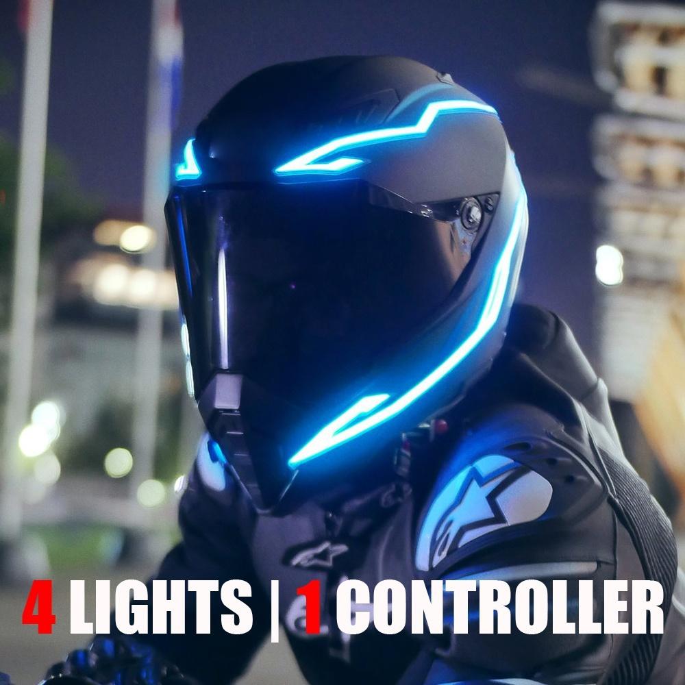 Motorcycle LED Night Riding Signal Helmet EL Cold Light 4Mode Led Bike Helmet Light Strip Decoration Kit Bar Accessories