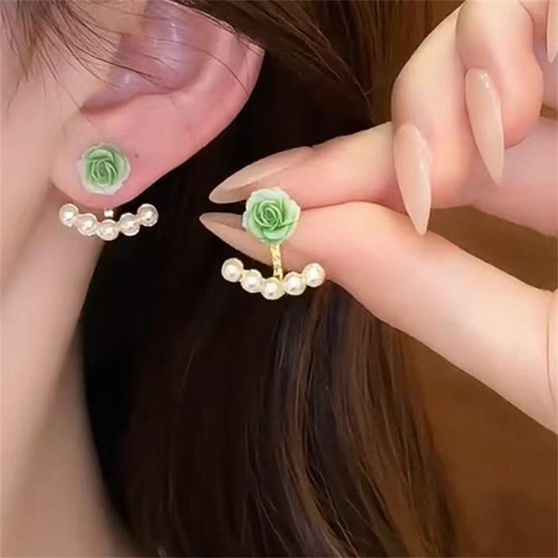 Элегантные модные серьги-пусеты с цветком, корейские серьги с имитацией жемчуга для женщин, очаровательные украшения для вечеринки, свадьбы, подарки