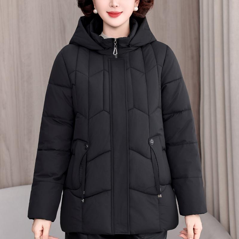 Plus Size XL-5XL Middle Age Woman Winter Coats Hooded Elegant Loose Thick Warm Parkas Female Jacket
