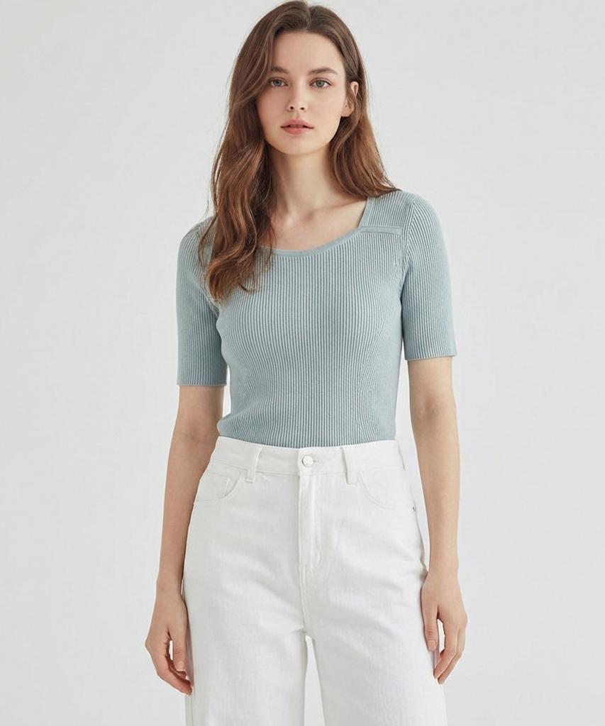 MESENSE Slim Ribbed Short Sleeve Knit_Mb34Knmd06Z