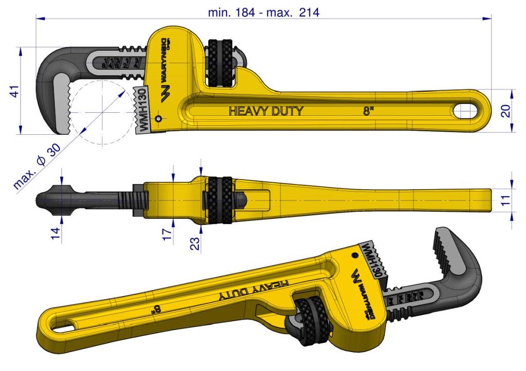 American type pipe wrench 8" reinforced CrMo jaws max diameter 30 Waryński