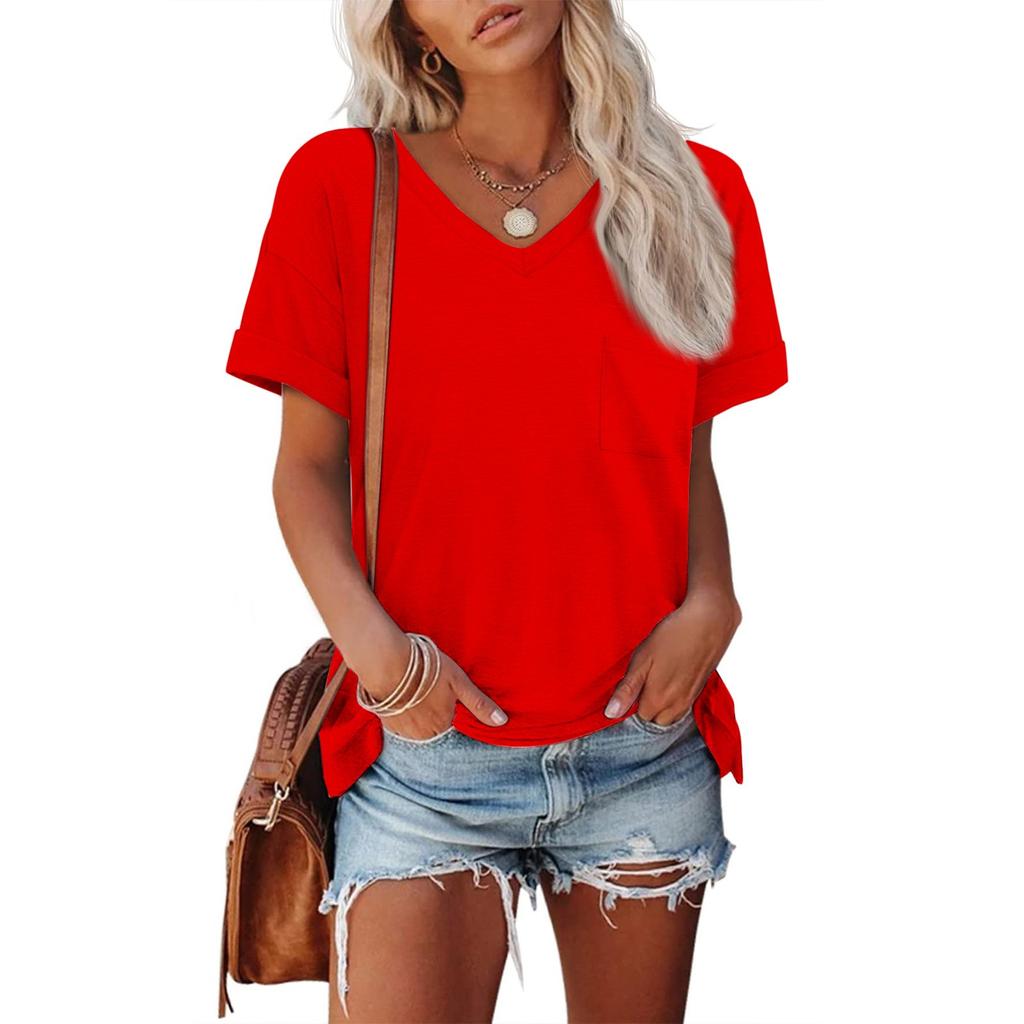 Womens T Shirts Short Sleeve V-Neck Shirts Cute Fit Summer Casual Tee Tops