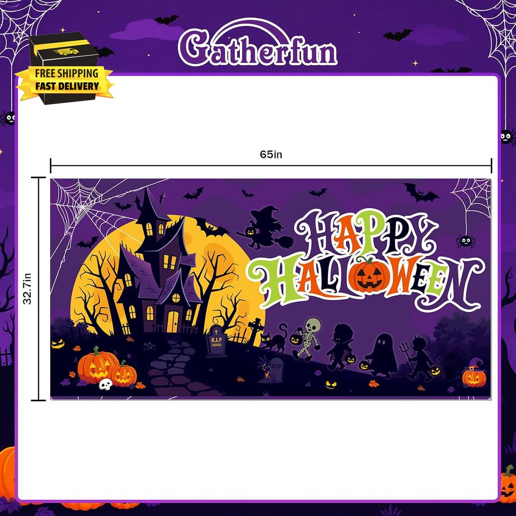 Halloween Decorations Outdoor, Halloween Backdrop 65" X 32.7" Plastic Banner for