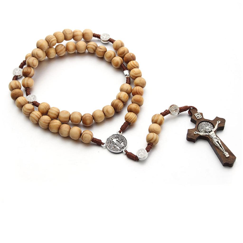 Деревянные католические четки ручной работы, христианские молитвенные четки, бусины с крестом, подвески для мужчин и женщин, ювелирные изделия