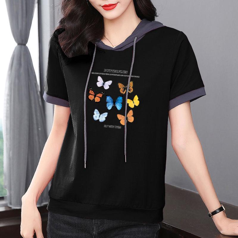 Women's 100% Cotton Hooded Short Sleeve Slimming Korean-Style Summer Sweatshirt (2024)