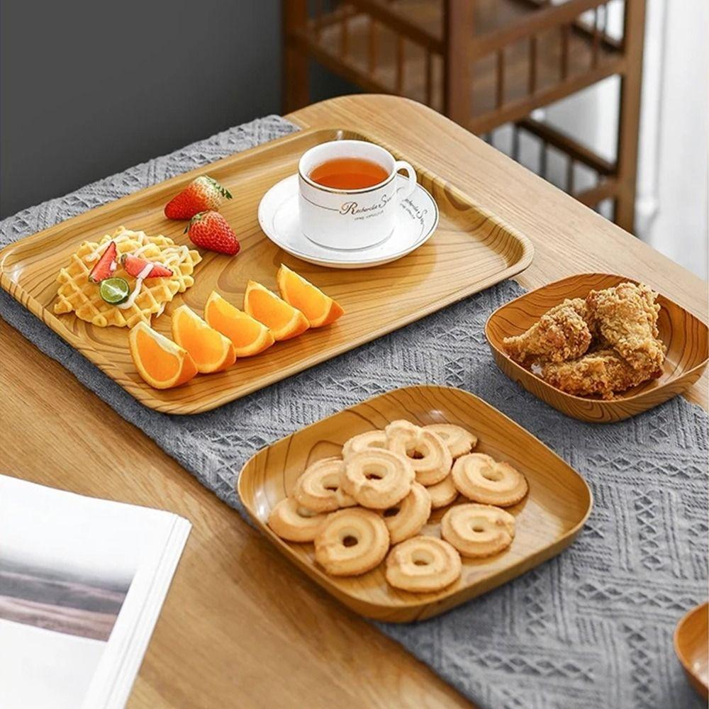 7 шт./набор тарелок для закусок с имитацией текстуры дерева, квадратный поднос 14 см, новое простое блюдо для чайной церемонии