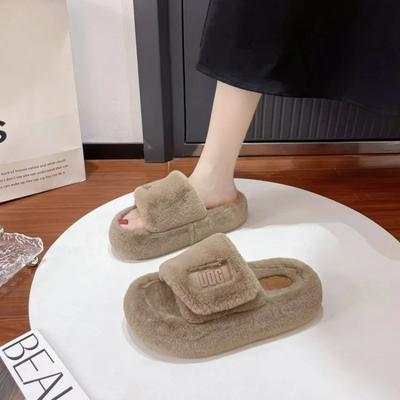 Мода 2024 года, новые плюшевые тапочки на толстой подошве, увеличивающие рост, для женщин, осень и зима, модные домашние плюшевые тапочки