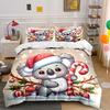 Christmas Koala Candy Cane Set Bedding Duvet Cover Set Duvet Cover Pillowcases (1 * Duvet Cover 2 * Pillowcases, without duvet insert)