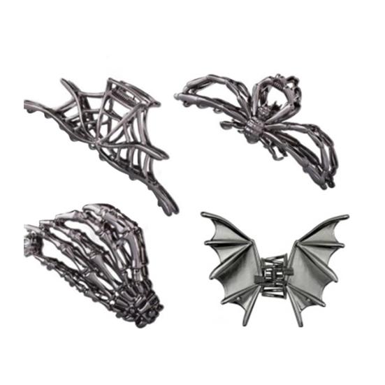 4 шт. Хэллоуинские заколки для волос, черные, в форме паутины, руки скелета, летучей мыши, заколки для волос с противоскользящими зубьями, заколки-акулы для затылка