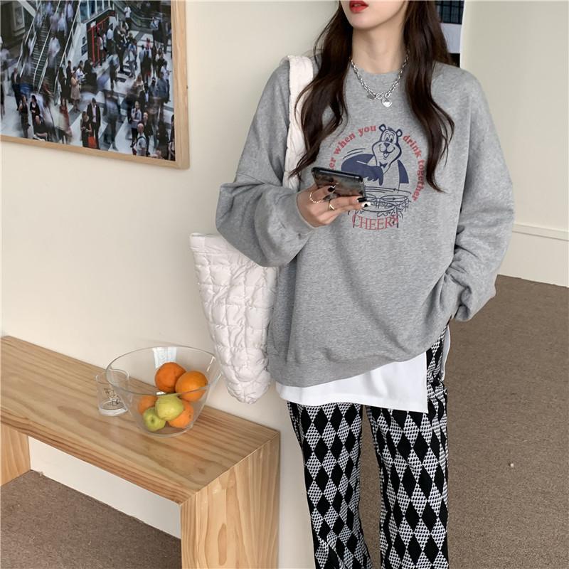 Women Long Sleeve O Neck Loose Pullovers Female Tops Solid Color Sweatshirts
